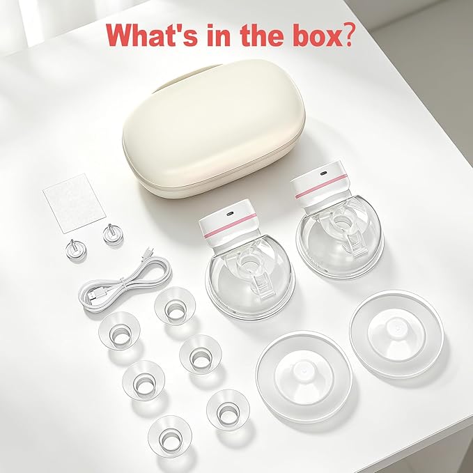 Wearable Double Electric in-Bra Breast Pump with Carry-on Storage Box, Quiet & Hands-Free Rechargeable, Pain-Free Portable 9 Speeds 3 Modes & Strong Suction Power, Painless, Timer and Memory Function