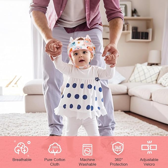 Accmor Baby Head Protector for Crawling Walking, Cute Baby Helmet Adjustable No Bumps Infant Safety Cap, Breathable Protective Kid Headguard Soft Cushion Anti-Collision Helmets for 6m-24m (Elephant)