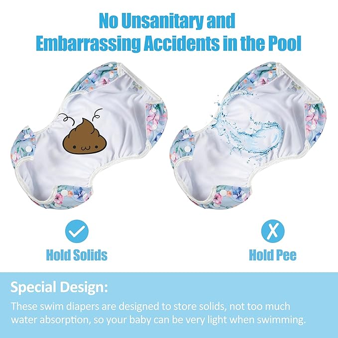 wegreeco Baby & Toddler Snap One Size Adjustable Reusable Baby Swim Diaper (Peach Blossom, Large, 3 Pack)