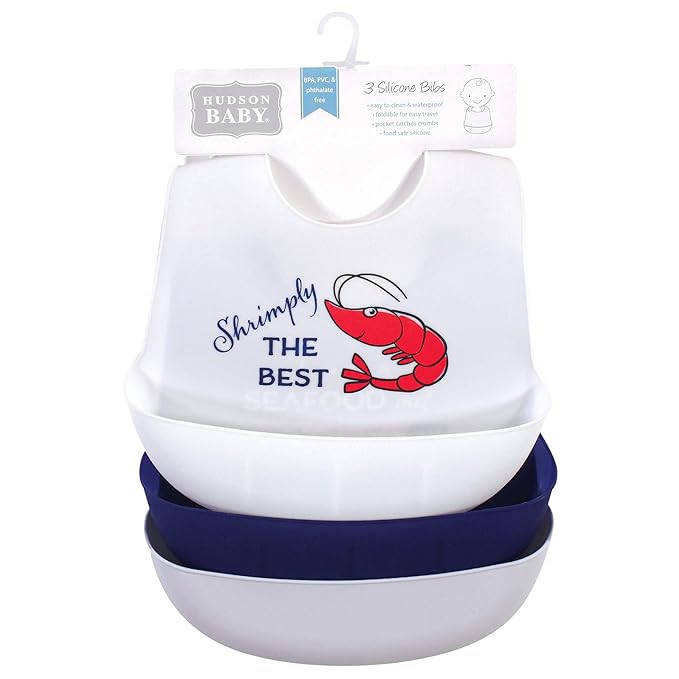Hudson Baby Unisex Baby Silicone Bibs, Seafood, One Size