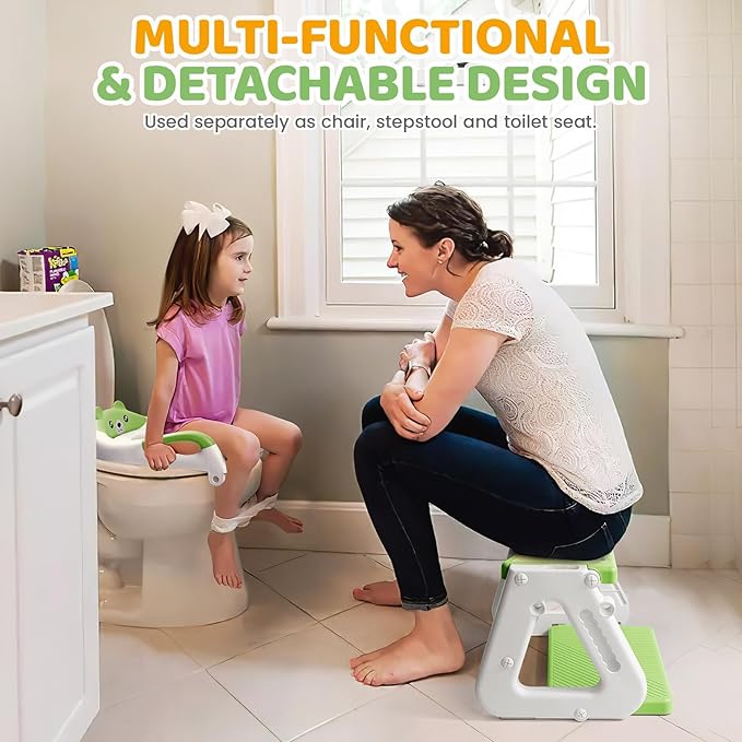 Orzbow Potty Training Seat | Upgrade Toddler Potty Training Toilet with Step Stool, 2-in-1 Stability Toilet Seat for Boys Girls | with Splash Guard, Anti-Slip Pad, Ladder, and Height Adjustable, Green