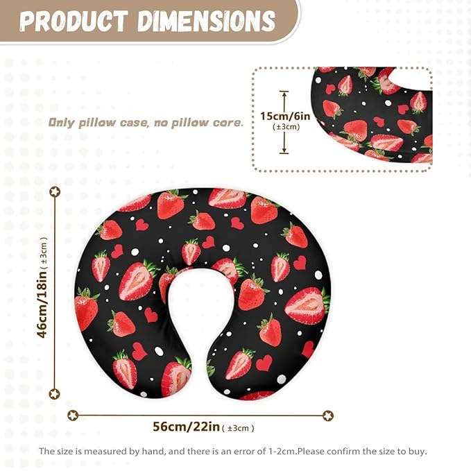 Strawberry Print Washable Nursing Covers for Bottle or Breastfeeding Support Pillows Dustproof Ultra Soft Pillow Covers with Hidden Zipper for Home Car Sofa Decor