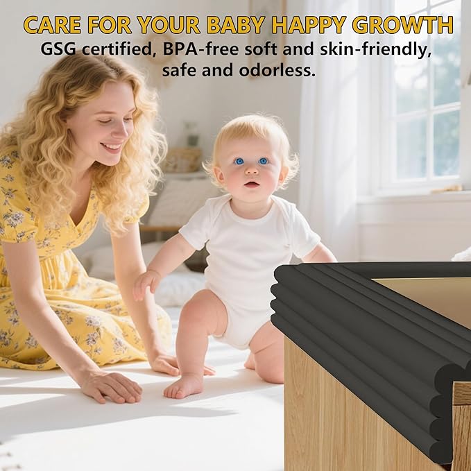 6.5ft x 3.15" x 0.31" Baby Edge Corner Protector, Extra Thick Soft Foam with Strong Adhesive Double-Sided Tape, Safety Guards for Tables, Desks, Beds, Cabinets & Fireplace (Brown)