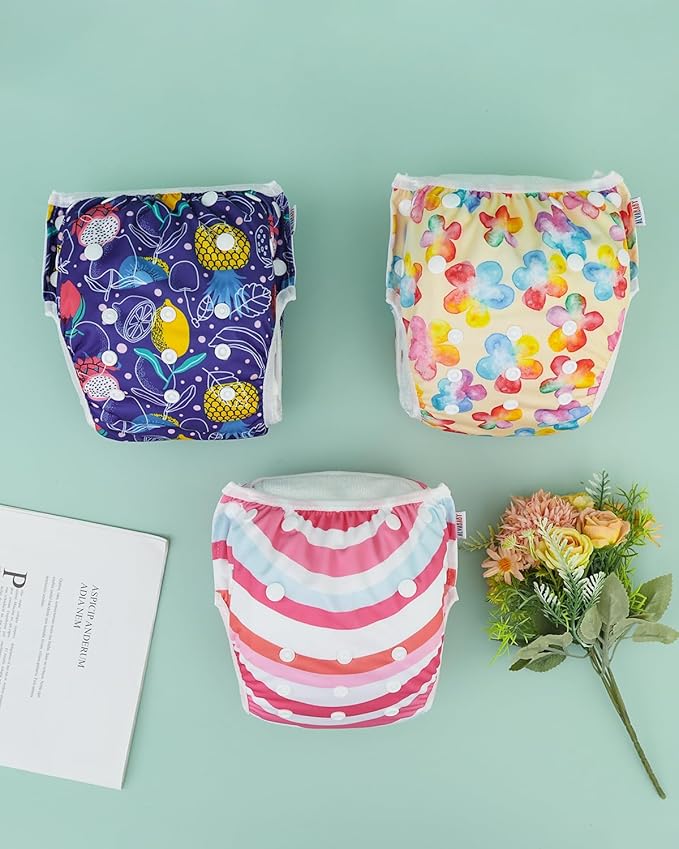 ALVABABY Large Cloth Swim Diaper 3pcs Baby/Toddler/Infant Snap Reusable Adjustable Swimming Diaper Baby Boy and Girl 3ZSWY64A