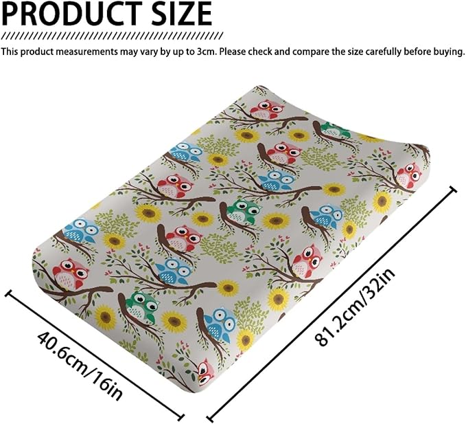 GOSTONG Girls Boys Changing Pad Cvoer with Owl Flower Pattern Elastic Soft Changing Mat Sheets Fits 32"x16" Diaper Changing Table, Lightweight & Machine Washable