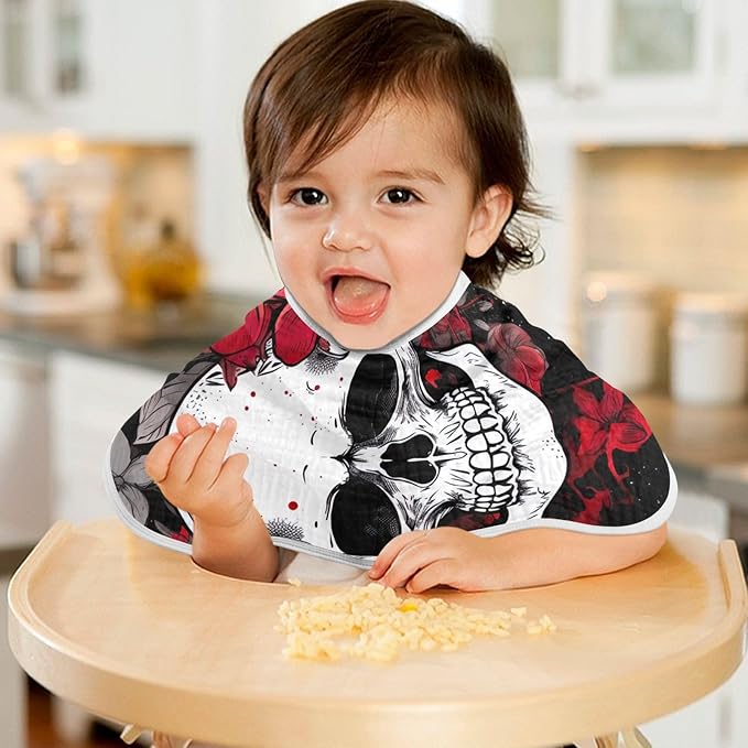 Kigai Flower Halloween Sugar Skull Muslin Baby Burp Cloths, Large Absorbent Cotton Muslin Burp Cloths Set of 2, Washcloths, Face Towel, Bibs for Newborn Boys Girls, 11 x22 Inch