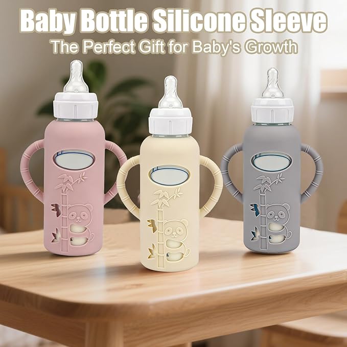 3 Pack Silicone Sleeves for Dr. Brown's Glass Bottles 8 OZ - Anti Breakage Baby Bottle Holder, Compatible with Dr. Brown's Glass Bottles for Babies with Handle (Other Products Cannot be adapted)