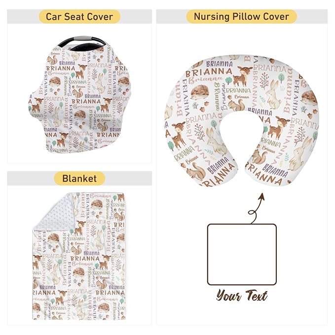 Baby Nursing Pillow Cover - Personalized Name Breastfeeding Pillow Cover with Rabbit Pattern, Stretchy Removable U-Shaped for New Moms, Soft Breathable Slipcover for Infant Boys Girls