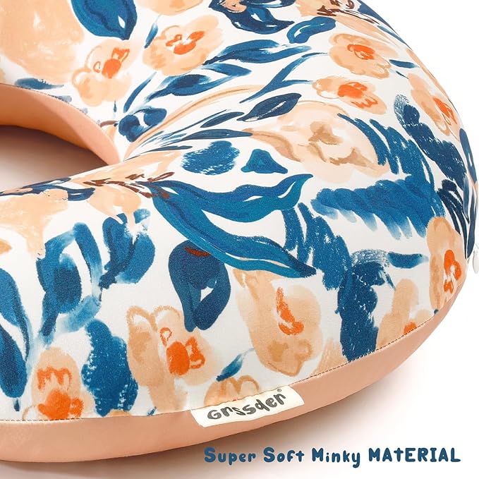 GRSSDER Reversible Nursing Pillow Cover, Ultra Soft Stretchy Minky Removable Nursing Covers Fitted for Breastfeeding Pillows Snug and Safe, Blush Flora
