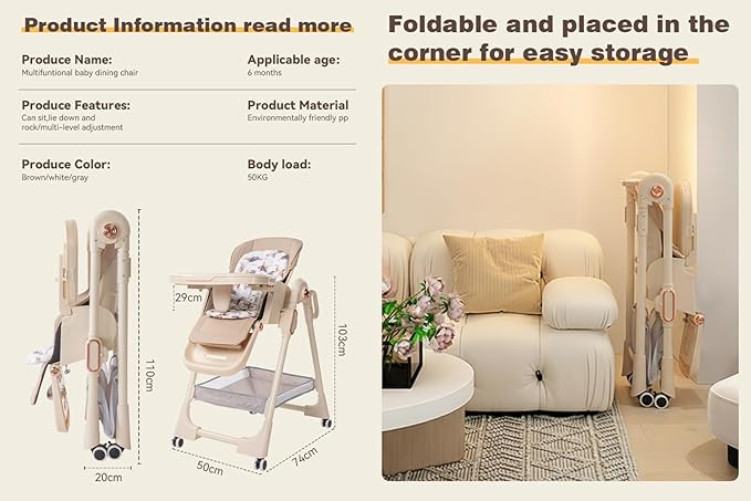 Nine point nine PU Leather Highchair, High Chairs for Babies and Toddlers, Adjustable Baby High Chair, Easy to Fold Baby Chair (X8122 Khaki)