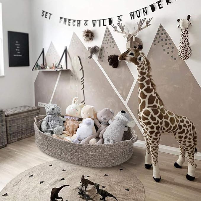 Baby Changing Basket - Moses Basket Changing Table Topper and Thick Foam Pad with Removable Cotton Mattress Cover, 100% Cotton Boho Nursery Decor with Storage Bag