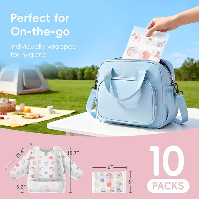 KIIS Disposable Baby Bibs, Waterproof Smock Bibs, Full Coverage for Toddlers & Kids, Mess-Free Feeding for Travel & Daycare