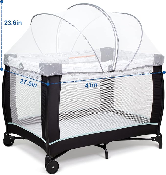 Beberoad Love Portable Playard Cover – Breathable Mosquito Net with 2-Way Zipper for Travel Cribs & Playpens (White)