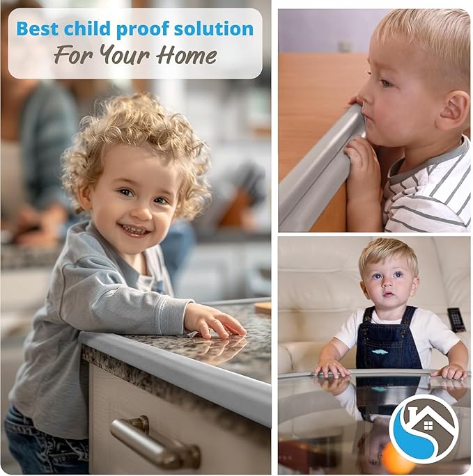 Furniture Edge Guards | 16ft Protective Foam Cushion | Baby Child Proofing Set NonToxic for Table, Fireplace, Countertop | Gray