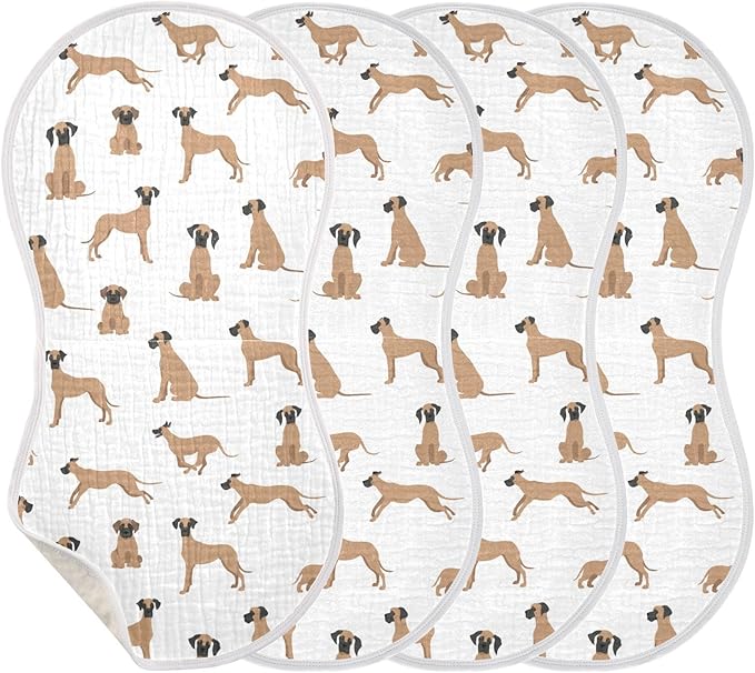 vvfelixl Baby Burp Cloths Great Dane Baby Newborn Cotton Burping Cloths Set Baby Washcloths 4 Pack