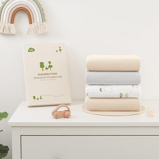 Baby Changing Pad Portable Changing Pad for Baby 2 Pack, 35 * 29.5 inch Foldable Changing Mat for Diaper Bag, Newborn Baby Essentials - Apricot&Gray