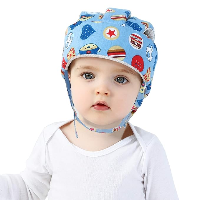 Baby Helmet Toddler Children Headguard Infant Head Cushion Protective Harnesses Cap Soft Adjustable Kid Hat Head Protector (Football Blue)