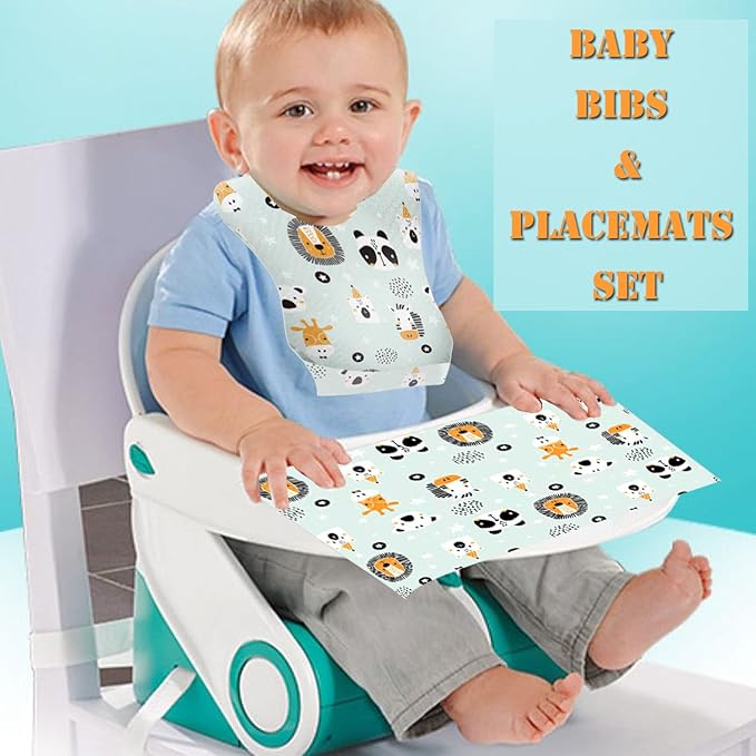 40 pcs Disposable Bibs and Placemats for Baby, Leak Proof Travel Feeding Bibs and Place Mats for Infants Toddlers for Traveling and Outdoor Use