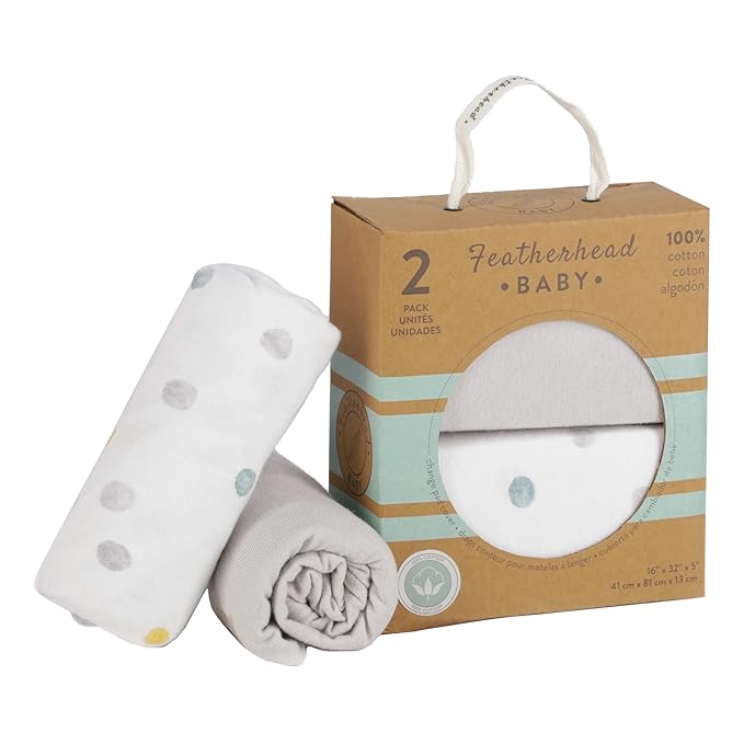 Featherhead™ 2-Pack Changing Pad Covers | Fitted Sheets for Baby Boy & Girl - 100% Cotton Jersey - 16" x 32" - Ultra-Soft, Stretchy, & Lightweight Fitted Sheets (Polka)