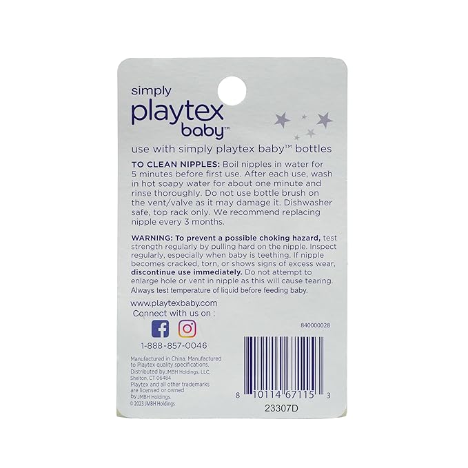 Playtex Baby Simply Playtex Nipples for Babies 6+ Months, Fast Flow (2 Count), Feeding Essentials for Newborn and Breastfeeding Babies