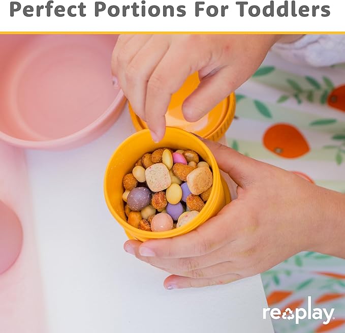 Re-Play Snack Stack Toddler Containers, 2 Sets - Stackable Cups with Travel Lid & Strap for On-the-Go, BPA-Free, Made in USA, Sunny/Lime
