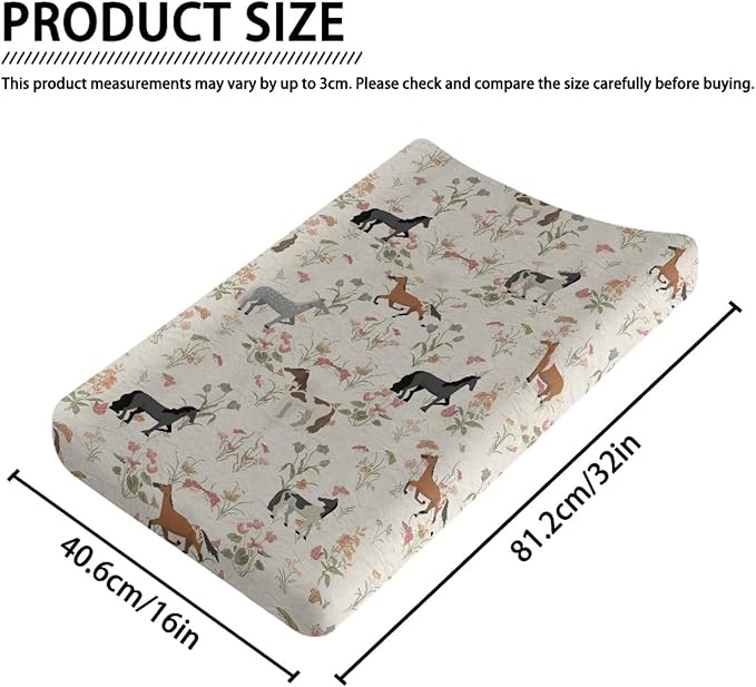 GOSTONG Horse Flower Changing Pad Cover for Toddler Baby Girls Boys Diaper Change Table Sheet Cover Replacement Stretchy Changing Table Covers Soft Breathable