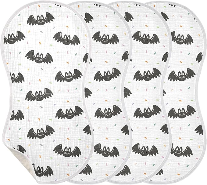 vvfelixl Baby Burp Cloths Halloween Bat and Confetti Baby Newborn Cotton Burping Cloths Set Baby Washcloths 4 Pack White