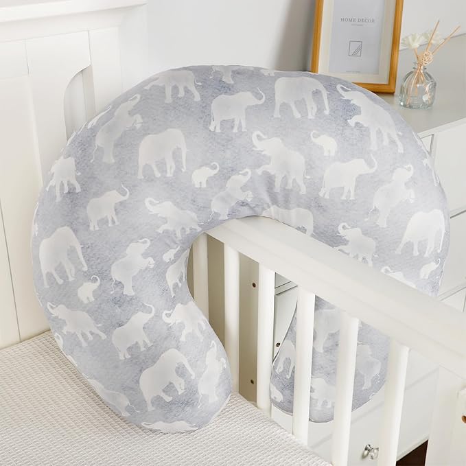 DILIMI Nursing Pillow Cover, Soft Stretchy Nursing Covers for Breastfeeding Pillows, 1 Pack Reversible Removable Slipcover for Baby Boy and Girls, Grey Elephant