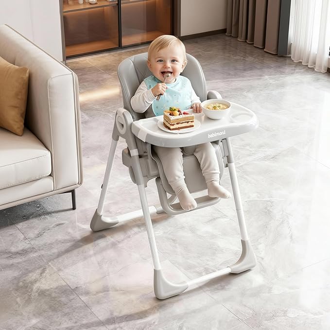 babimoni 4 in 1 High Chairs for Babies and Toddlers, Convertible Foldable Baby High Chairs, Feeding and Eating Seat Highchair with 4 Levels of Recline and 7 Levels of Height Adjustment, Gray