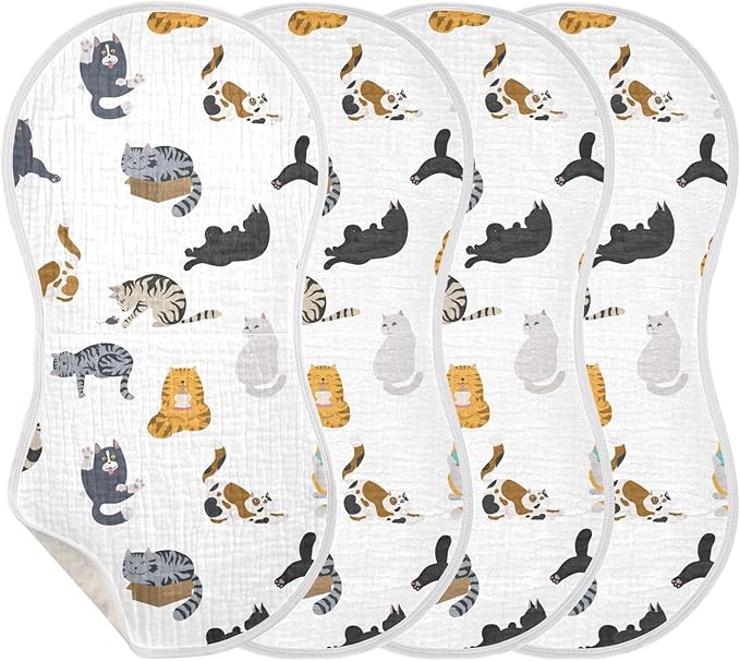 vvfelixl Muslin Burp Cloths Cartoon Cat Baby Washcloths for Baby Girl Boys 2 Pack