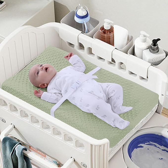 2 Pack Changing Pad Cover for Baby Boys Girls, Ultra Soft Breathable Plush Dot Diaper Changing Table Pad Cover, Neutral Fitted Changing Pad Sheets (Pristine and Green)