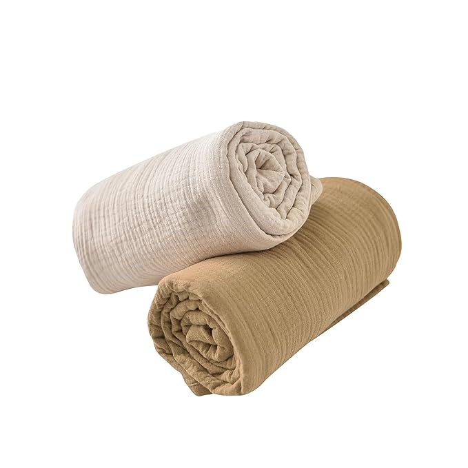 TADO MUSLIN 2-Pack Muslin Nursing Cover for Baby Breastfeeding, 100% Organic Cotton Breastfeeding Cover for Mom, Soft Breathable Privacy Nursing Apron, Multi-use Stroller Cover & Car Seat Canopy Beige