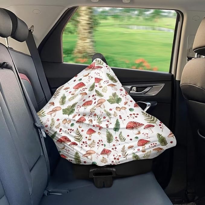 Coldinair Cute Mushroom Car Seat Cover for Babies Boys Girls,Nursing Cover,Soft Stretchy Infant Carseat Canopy,Shopping Cart/High Chair/Stroller Covers