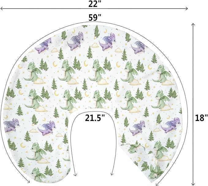 Fantasy Dragons Baby Nursing Pillow Covers for Boy Girl Fairytale Dragon Stars Trees Moon Clouds Nursery Pillowcase for Breastfeeding Pillows Cute Animal Soft Stretchy Slipcovers for Newborn Infant