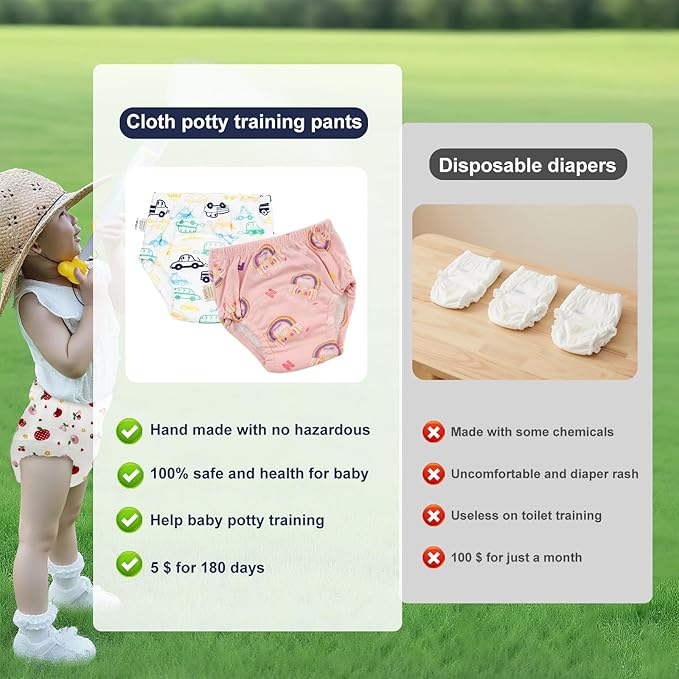 Upairy Training Pants for Boys Girls,Toddler Potty Training Underwear,Leakproof Reusable Kid Confident Panties,Children's Potty Underwear 100% Cotton for 2T-6T(6PCS,L)