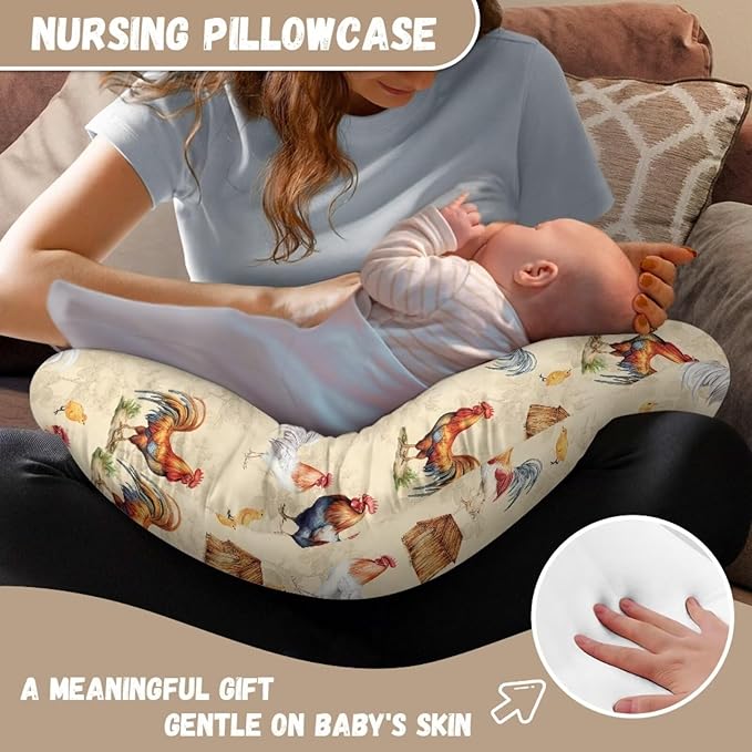 ZOUTAIRONG Cute Chicken Nursing Pillow Cover for Baby Girl Boy Removable Breastfeeding Pillow Slipcover Safe and Snug for Baby Nursing Pillowcases for Moms Cock Nursing Covers