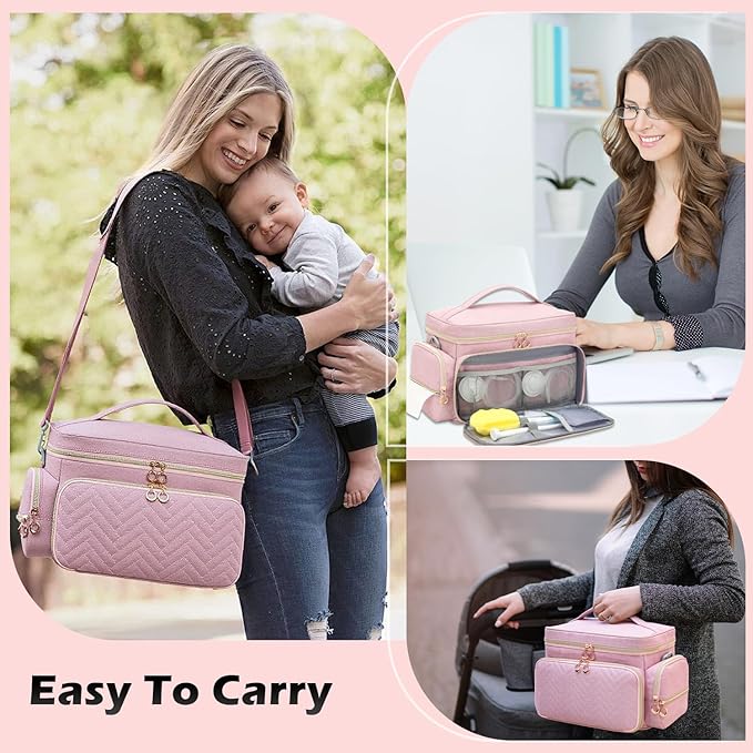 Breast Pump Bag Fit for Spectra S1 and S2 - Pumping Bag with Ice Pack & Waterproof Mat, Portable Breast Pump Storage Bag for Work, Travel and Family Use, Pink