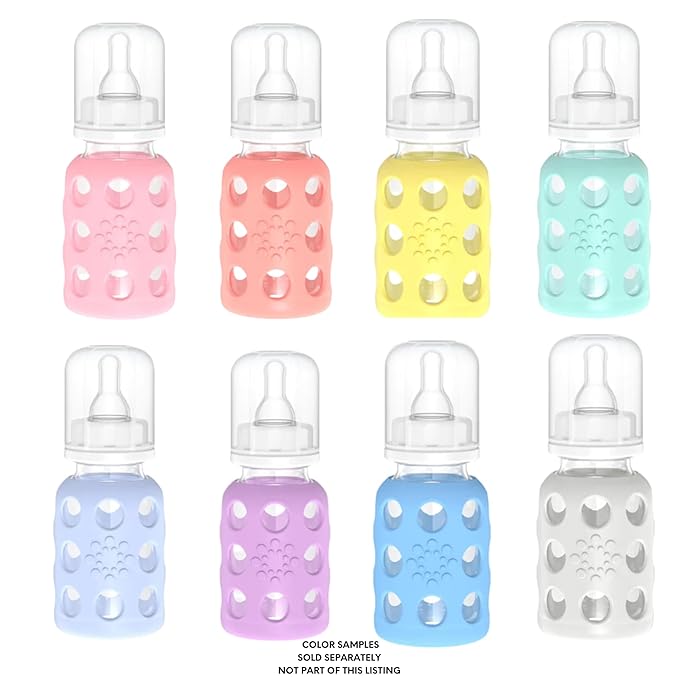 Lifefactory Glass Baby Bottle BPA Free | Protective Silicone Sleeve | 4 oz Pack of 2 | Cantaloupe, Banana