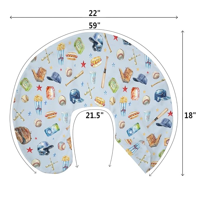 Baseballs Patriotic Baby Nursing Pillow Covers for Boy Girl 4th of July Baseballs Bats Hats Nursing Pillowcase for Breastfeeding Pillows American Sports Soft Stretchy Slipcovers for Newborn Infant