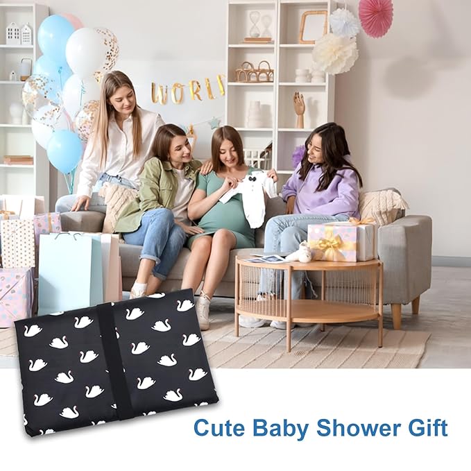 Cute Swan Portable Diaper Changing Mat,Waterproof Foldable Travel Changing Pad,On-The-Go Wipeable Reusable Changing Pad – Waterproof & Compact,for Diaper Bags,Travel,Car Backseat Changes,Strollers