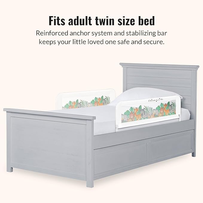 Dream On Me Lightweight Mesh Security Adjustable Bed Rail Double Pack with Breathable Mesh Fabric in Jungle Print, 2 Count (Pack of 1)