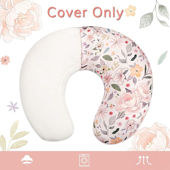 Baby Nursing Pillow Cover, Removeable Breastfeeding Pillow Slipcover, Nursing Pillow Case for Newborn Boys Girls, Soft Fabric Fits Snug On Infant, Washable & Breathable, Yellow Pink Flowers