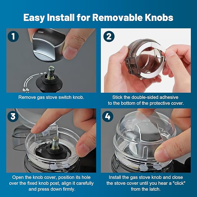 Childproof Stove Knob Covers, Oven Knob Covers for Child Safety 5 Pack, Clear Stove Knob Safety Covers & Gas Stove Locks, Heat-Resistant Adhesive,Double-Key Baby Proof Covers for Gas/Electric Burners
