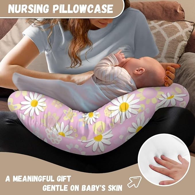 Daisy Nursing Pillow Slipcover for Breastfeeding Moms Pink Daisy Nursing Pillow Cover Stretchy Cover for Breastfeeding Pillows Soft Snug Fits On Infant Nursing Pillow