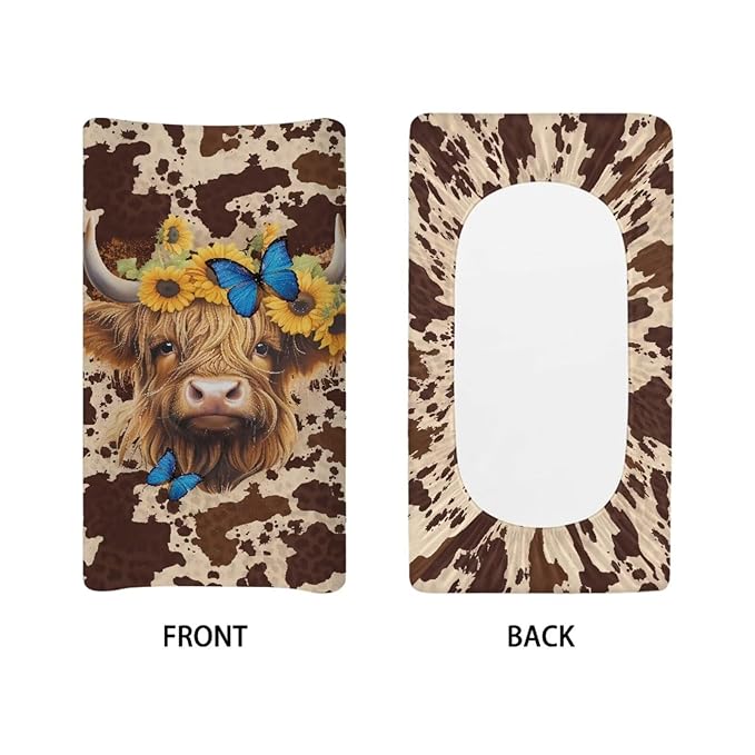 Highland Cow Changing Pad Cover Baby Diaper Changing Pad Cover Cradle Mattress Sheets Soft & Breathable Diaper Change Table Sheets, Fit 32"x16" Contoured Pad Gift for Friends