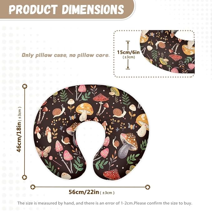 Mushrooms Nursing Pillow Cover with Hidden Zipper Breathable Soft Fabric Breastfeeding Pillow Slipcover for Boys & Girls Easy to Put On & Remove Nursing Pillowcase