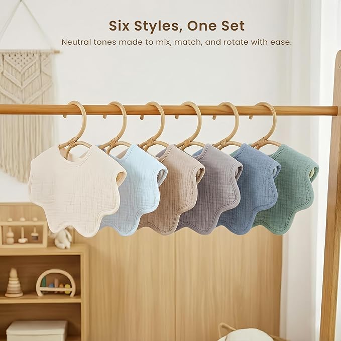 Konssy Muslin Baby Bibs 100% Cotton Absorbent Bandana Drool Bibs for Teething and Drooling, 6-Pack for Baby Boys & Girls