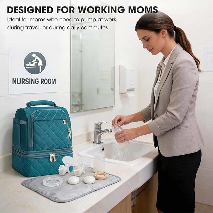 RAINSMORE Wearable Breast Pump Bag, Willow/Eufy/Elvie/Spectra/Medela/Momcozy M5/S12 Pro, Breast Milk Cooler Travel Bag with Cooler Compartment & Ice Pack, Dark Green