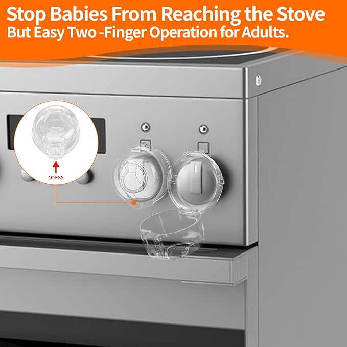 5Pack Stove Knob Safety Covers, Baby Proofing Gas Stove Knob Locks, Adult Quick Unlock Oven Child Safety Lock with 3M Adhesive for Child Safety and Pets