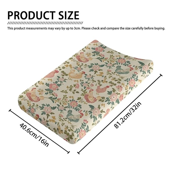Rooster Diaper Changing Pad Cover Neutral Flower Toddler Changing Table Covers Chicken Baby Changing Mat Breathable Newborn Infant Changing Pad Sheets